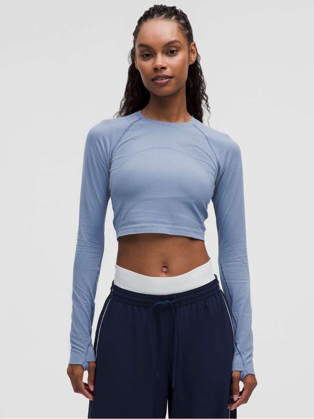 lululemon athletica Blue & White Striped Long-Sleeve Swiftly Tech Top